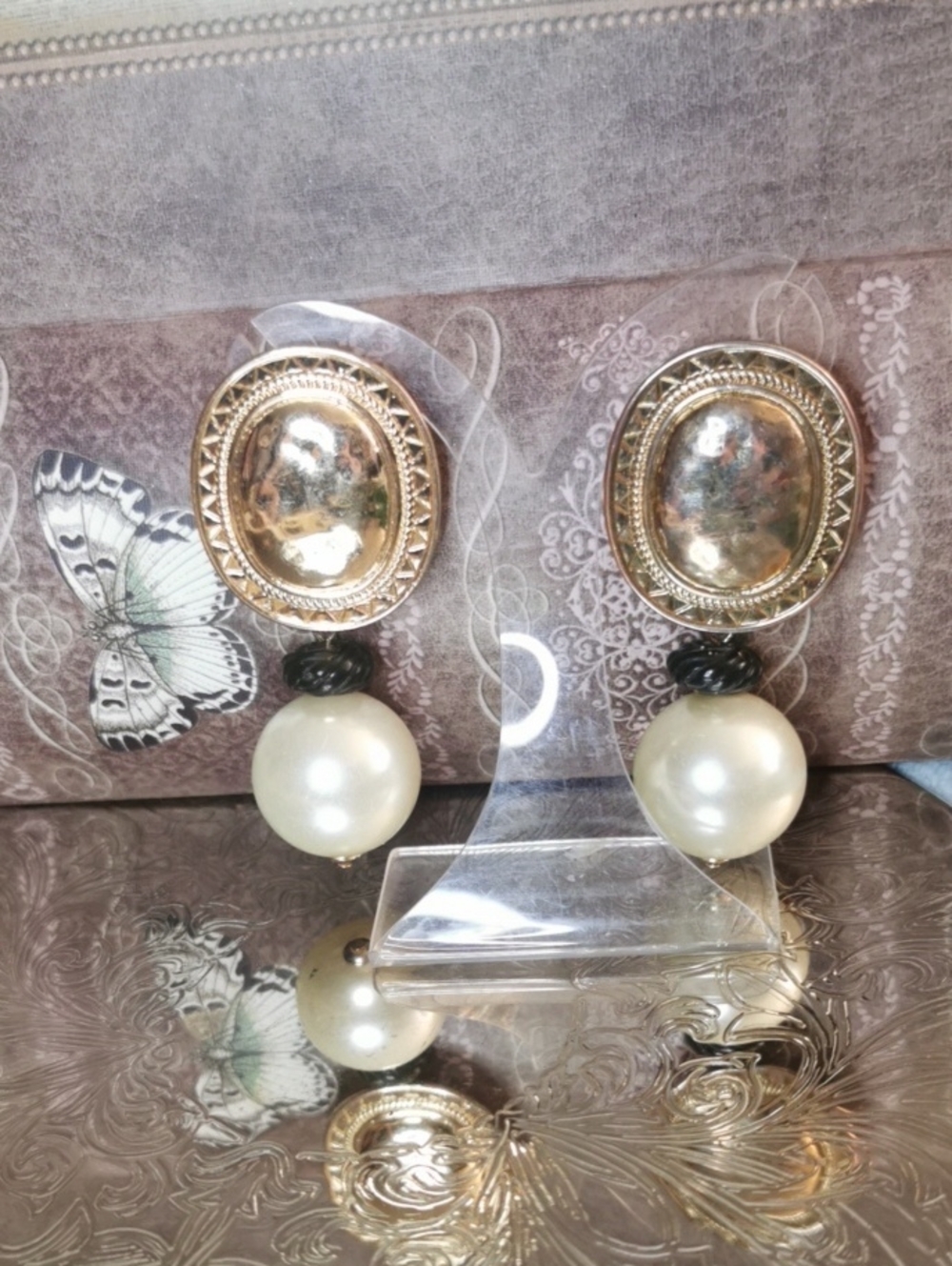 Gold-Tone Pearl Drop Clip On Earrings